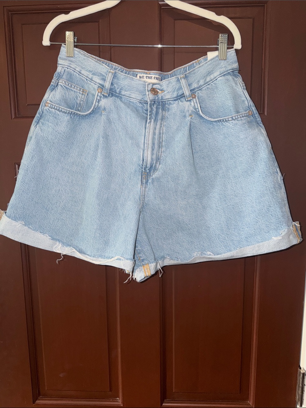 We The Free Washed Blue High-Rise Denim Shorts